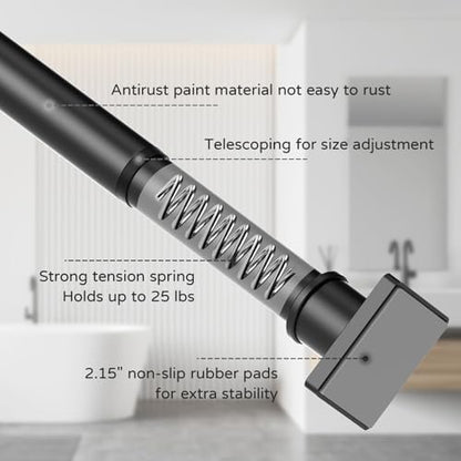 UIOSANRT Tension Shower Curtain Rod 31-68 Inches Non-Slip Shower Rod Tension Mounted No Drill Black Shower Curtain Rods Spring Tension Rod Adjustable Tension Curtain Rod for Windows Bathroom
