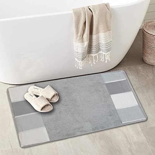 Zahari Home Modern Line Modern Bathroom Rug Classic Luxury Bath Rug Contemporary Decor Beautiful Washable Shower Mat Gray Modern Bath Mat Stylish Bath Mat Bath Shower Tub Décor