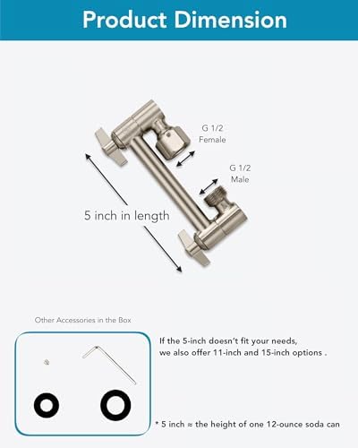 5 Inch Adjustable Shower Head Extension Arm With Locking Set Screw, Singing Rain 304 Stainless Steel Nickel Brushed Angle Height Adjustable, G1/2 Universal Connector Compatible (Nickel Brushed)