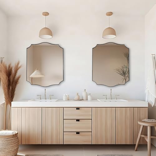 ANDY STAR 30x36 Inch Brushed Nickel Bathroom Mirror, Scalloped Mirror for Bathroom Vanity, Modern Silver Mirror in Anti-Rust Stainless Steel Frame, Elegant Curved Scallop Design Ideal for Home Remodel