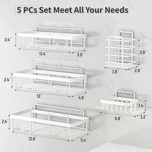 Liuoud 5 Pack Shower Caddy for Inside Shower, White Bathroom Storage Decor