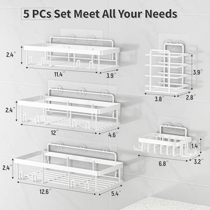Liuoud 5 Pack Shower Caddy for Inside Shower, White Bathroom Storage Decor