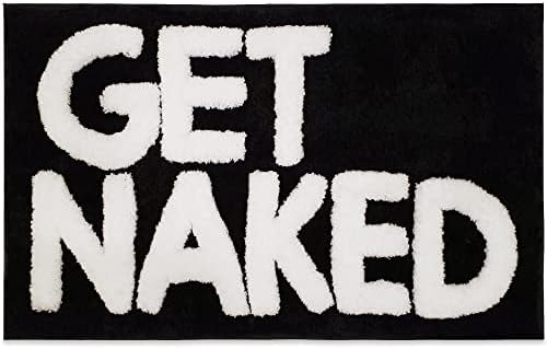 Get Naked Bath Mat Black - Cute Black and White Bathroom Rugs, 31" x 20"