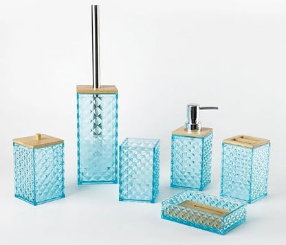 Light Blue Bathroom Accessory Set, 6 PCS Light Blue Bathroom Accessories Set, Soap Dispenser, Toothbrush Holder, Soap Dish, Mouthwash Cup, Cotton Swab Holder and Toilet Brush, Acrylic