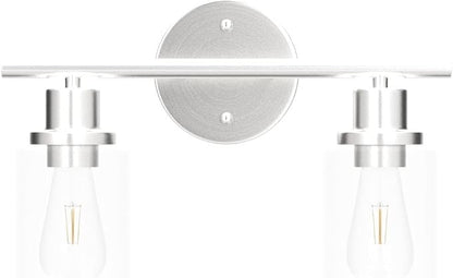 2-Light Wall Light Fixture, Bathroom Vanity Light Over Mirror | Wall Sconce Light Fixture with Clear Glass Shade Brushed Nickel Modern Metal Wall Lights for Hallway Bedroom Living Room