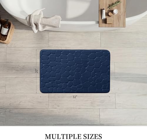 YIHOUSE Memory Foam Bath Mat Cobblestone Bathroom Rugs Super Water Absorbent Bath Mats for Bathroom Machine Washable Bath Rugs(20x32,Dark Blue)