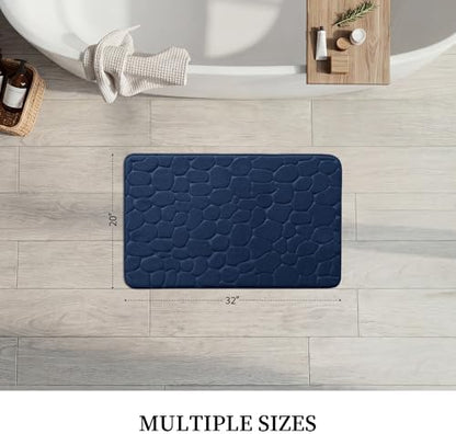 YIHOUSE Memory Foam Bath Mat Cobblestone Bathroom Rugs Super Water Absorbent Bath Mats for Bathroom Machine Washable Bath Rugs(20x32,Dark Blue)