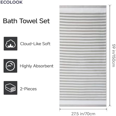 ecolook Microfiber Bath Towel Set of 2, Gray