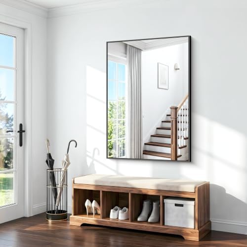 BONEWEI Bathroom Mirror,55x40 inch Large Wall Mirror for Bathroom Wall Mounted Black Rectangle Corner Mirrors,Black Bathroom Mirror for Living Room,Farmhouse,Bedroom Entryway,Horizontal/Vertical