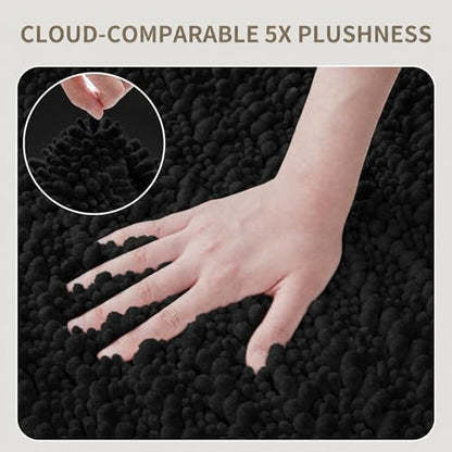 Bathroom Rugs Non Slip Washable 70x24, Extra Thick Soft Chenille Absorbent Bath Mat, High Density Barrier Non Slip Backing, Quick Dry Plush Shaggy Floor Carpet for Tub&Shower, Black