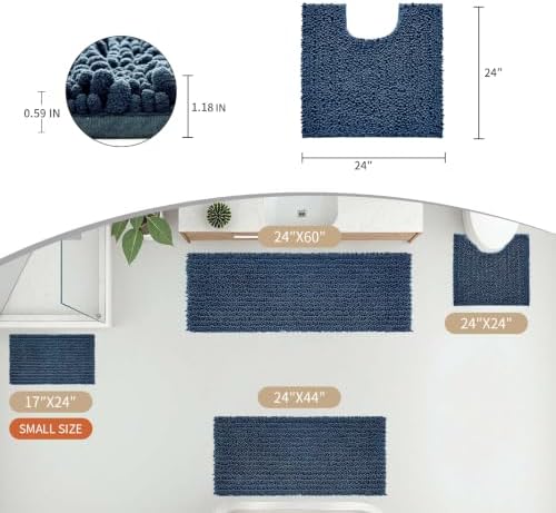 Disolla Toilet Rug 24x24 Inch - Blue U-Shaped Bathroom Floor Mat, Soft Shaggy Plush Absorbent Chenille Contour Rug, Non-Slip Washable Pedestal Base Rug