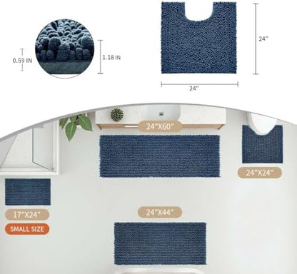 Disolla Toilet Rug 24x24 Inch - Blue U-Shaped Bathroom Floor Mat, Soft Shaggy Plush Absorbent Chenille Contour Rug, Non-Slip Washable Pedestal Base Rug