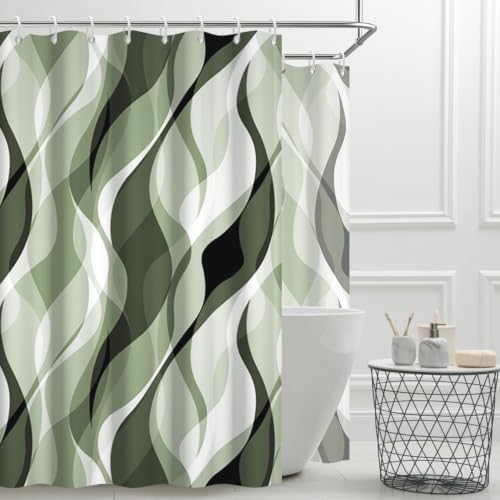 Green Striped Clawfoot Tub Shower Curtain 180x70 inch 30 Hooks