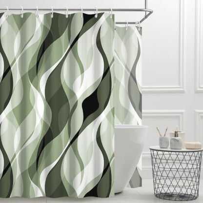 Green Striped Clawfoot Tub Shower Curtain 180x70 inch 30 Hooks