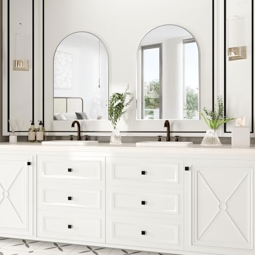 Wall Mounted Mirror, Arched Wall Mirror for Bathroom, 2 Pieces 24"x36" Arch Bathroom Mirror with Metal Frame, Silver Vanity Mirror Decor for Mantle, Bedroom, Entryway, Living Room