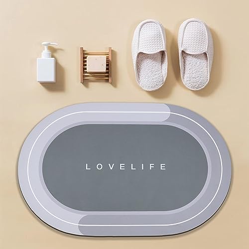 Rubber Bath mats Quick-Drying Non-Slip Bathroom mat Super Absorbent Bath mat Instant Dry Bath mat, Bathroom Rug in Front of The Kitchen Sink, Shower Room, Bathtub, Oval(2pcs Grey+16.9x26.7in)