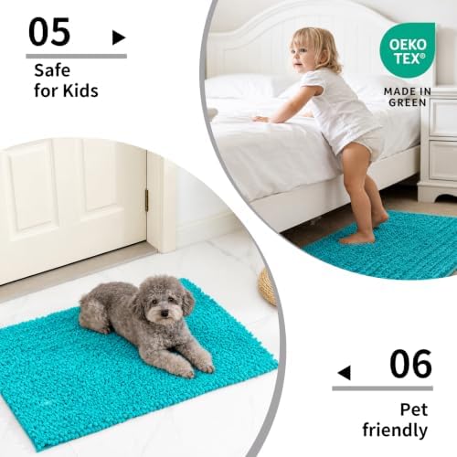 Disolla Teal Bathroom Rug 24x44 Inch - Thick Chenille Bath Mat, Large Shaggy Plush Absorbent Rug, Non-Slip Machine Washable Floor Mat for Double Vanity