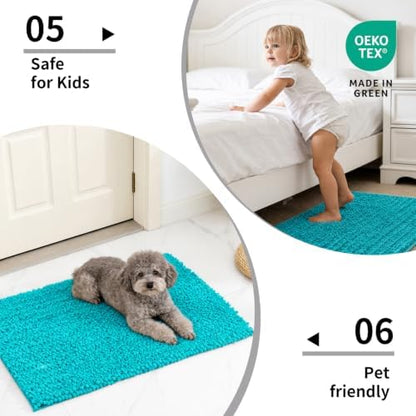 Disolla Teal Bathroom Rug 24x44 Inch - Thick Chenille Bath Mat, Large Shaggy Plush Absorbent Rug, Non-Slip Machine Washable Floor Mat for Double Vanity