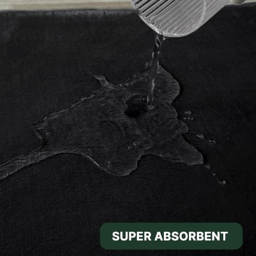 H.VERSAILTEX Bath Mat Memory Foam Set Bathroom Rug Set Flannel Velvety Extra Soft and Absorbent Non Slip Rugs for Bathroom/Bedroom Washable(47"x 17" + 17"x 24" + 20"x 24"U-Shaped, Black)