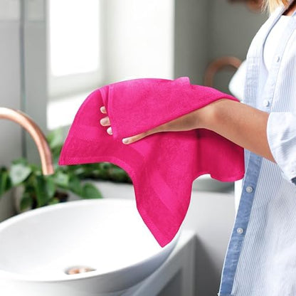 GLAMBURG Ultra Soft 6-Piece Hand Towel Set 16x28-100% Ringspun Cotton - Durable & Highly Absorbent Hand Towels - Ideal for use in Bathroom, Kitchen, Gym, Spa & General Cleaning - Hot Pink