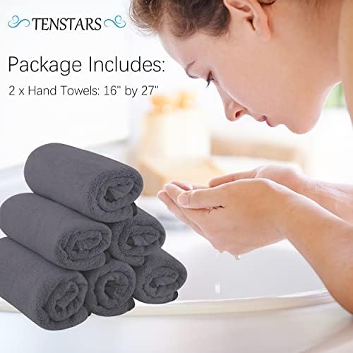 TENSTARS Silk Hemming Hand Towels for Bathroom - Quick Drying - Ultra Soft Microfiber Absorbent Towel for Bath Fitness, Gym, Shower, Hotel, and Spa - 16x28 Inch | Set of 6, Dark Grey