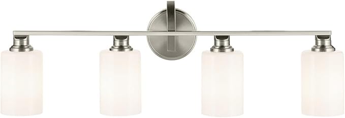 Kichler Gioe 32.25" 4-Light Vanity Light with Opal Glass in Brushed Nickel, Damp Rated, for Bathroom, Powder Room, Over a Mirror, (32.25" W x 10.5" H), 55227NI