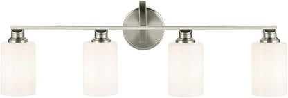 Kichler Gioe 32.25" 4-Light Vanity Light with Opal Glass in Brushed Nickel, Damp Rated, for Bathroom, Powder Room, Over a Mirror, (32.25" W x 10.5" H), 55227NI
