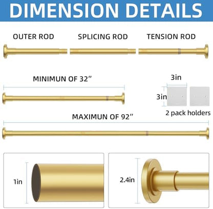 CorkLatta Gold Adjustable Shower Curtain Rod 32 to 92 inch with 2 Holders