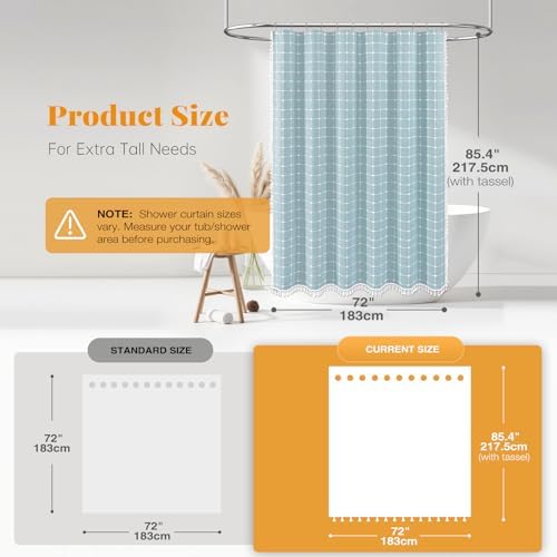 BTTN Long Boho Farmhouse Linen Heavy Duty Shower Curtain, 72x84, Fog Blue