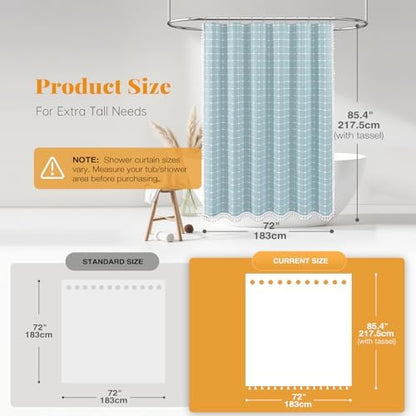 BTTN Long Boho Farmhouse Linen Heavy Duty Shower Curtain, 72x84, Fog Blue