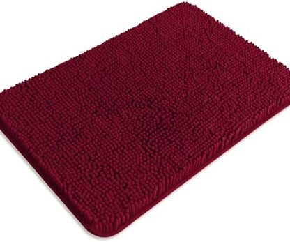 Vivid Burgundy Bathroom Rugs – Absorbent and Washable Bath Mat, Non-Slip, Thick Soft Chenille Bath Rugs for Bathroom Floor, Shower, Sink - 17" x 24"