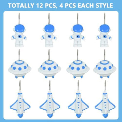 12-Piece Outer Space Galaxy Rocket Planet Shower Curtain Hooks