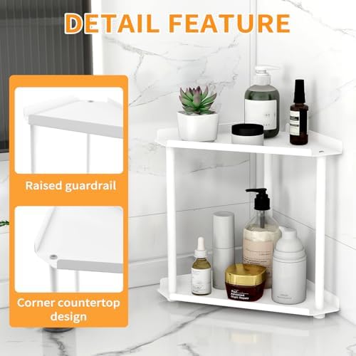Jesginboo 2 Tier Bathroom Counter Organizer, Vanity Organizer Corner Shelf