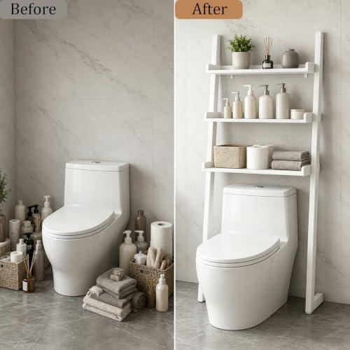 3-Tier Bathroom Over Toilet Storage for Small Space (White)