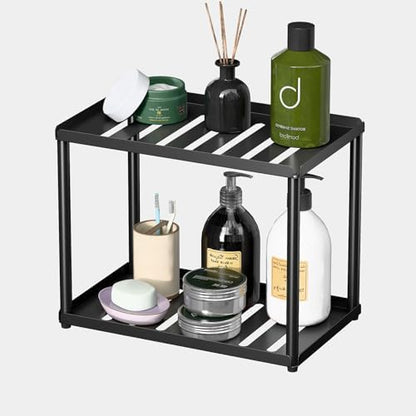 2 Tier Bathroom Counter Organizer, Rectangular Vanity Organizer Shelf, Skincare and Makeup Countertop Storage Rack for Kitchen, Bathroom, Bedroom, Black