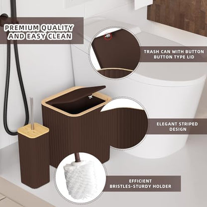 XLHOMO Bathroom Accessories Set - 25PC Brown Bathroom Set, Bathroom Set with Shower Curtain and Rugs, Brown Shower Curtain Set, Toilet Brush, Bathroom Trash Can
