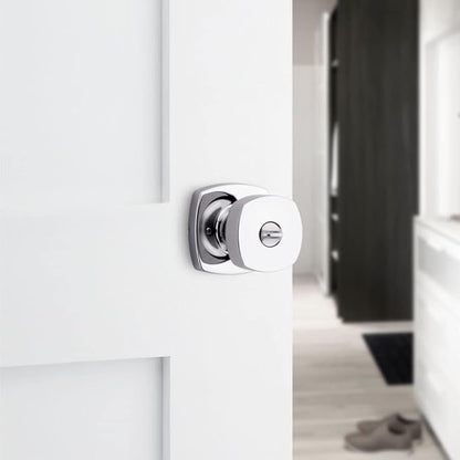 Kwikset Arroyo Knob Interior Privacy Door Knob with Lock, Door Handle For Bathroom and Bedroom, Polished Chrome Keyless Turn Lock Doorknob