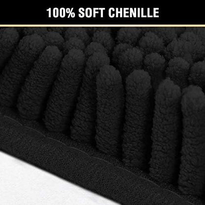 H.VERSAILTEX 20x32 Bath Mat Non-Slip Bathroom Rug Shag Shower Mat Machine-Washable Bath Mats with Water Absorbent Soft Microfibers Chenille Plush Rugs - Black