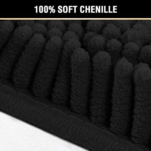 H.VERSAILTEX Original Luxury Chenille Bathroom Rug Mat (32" x 20"/20" x 20"), Extra Soft & Absorbent Shaggy Rugs, Machine Wash/Dry, Perfect Plush Carpet Mats for Tub (Curved Set, Black)
