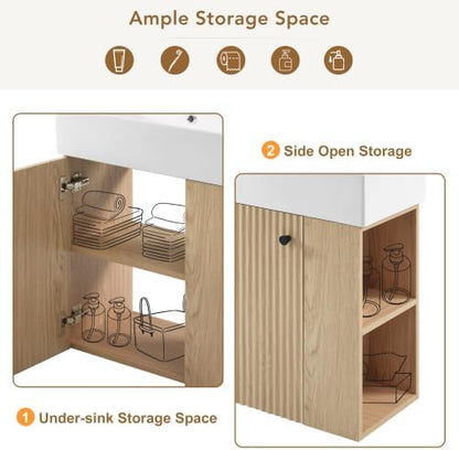 BNSPLY 22 Inch Floating Bathroom Vanity with Sink, Wall Mounted Bathroom Vanity Cabinet with Ceramic Sink, Modern Single Basin Vanities, Small Restroom Basin Cabinet with Right Side Storage, Wood
