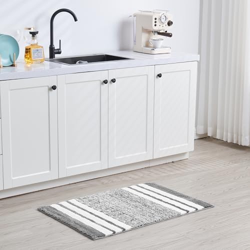 CozeCube Grey Striped 32"x20" Non Slip Washable Bath Mat