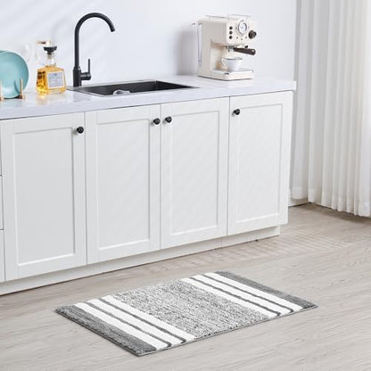 CozeCube Grey Striped 36"x24" Non Slip Washable Bath Mat