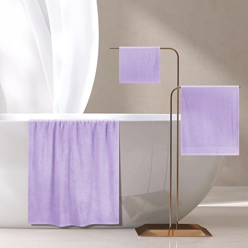 MyOwn Ultra Soft 3 Pack Cotton Towel Set, Contains a Bath Towels 28x55 inch, a Hand Towels 16x24 inch & a Wash Coths 12x12 inch, Ideal Everyday use, Compact & Lightweight - Purple