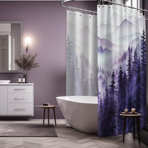 Dark Purple Forest Extra Wide Shower Curtain, 108X72 in for Clawfoot Tub