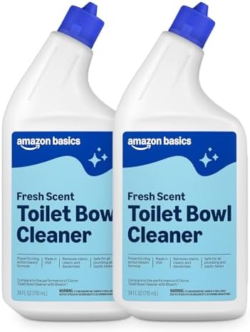 Amazon Basics Toilet Bowl Cleaner with Cling Action Formula, Bleach, Fresh Scent, 24 Fl Oz, Pack of 2, Packaging May Vary
