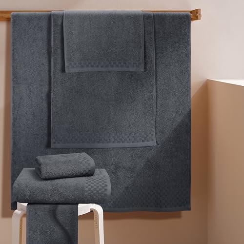 MyOwn Premium Cotton 6 Pack Towel Set for Bathroom, Contains 2 Bath Towels 28x55 inch, 2 Hand Towels 16x24 inch & 2 Wash Coths 12x12 inch, Ideal Everyday use, Compact & Lightweight - Charcoal Grey