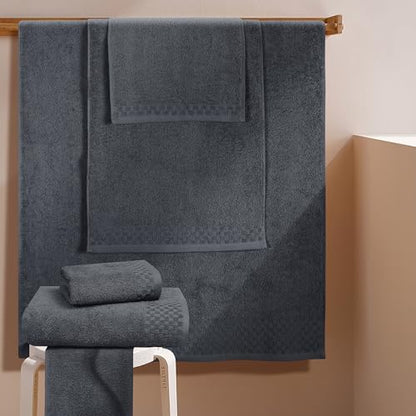 MyOwn Premium Cotton 6 Pack Towel Set for Bathroom, Contains 2 Bath Towels 28x55 inch, 2 Hand Towels 16x24 inch & 2 Wash Coths 12x12 inch, Ideal Everyday use, Compact & Lightweight - Charcoal Grey
