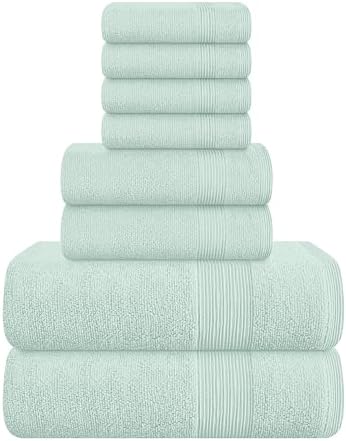 Belizzi Home 8 Piece Towel Set 100% Ring Spun Cotton, 2 Bath Towels 27x54, 2 Hand Towels 16x28 and 4 Washcloths 13x13 - Ultra Soft Highly Absorbent Machine Washable Hotel Spa Quality - Sea Green