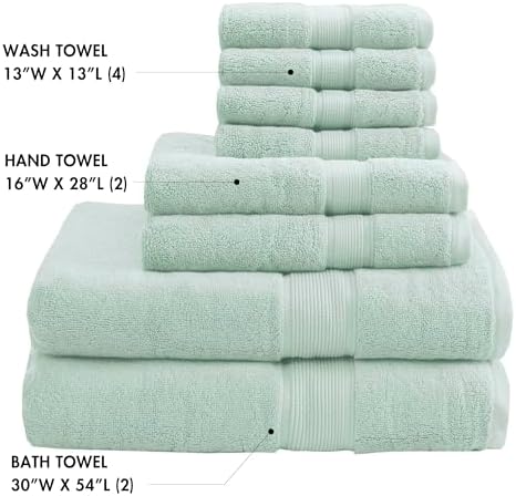Madison Park 800GSM 100% Cotton Bathroom Bath Towel Set of 8, Seafoam