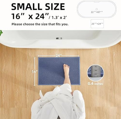 TYUU Bathroom Rugs Non Slip Washable, Super Absorbent Thin Bath Mat Small Quick Dry Low Pile Bathroom Rug, Denim Blue 16"x24"